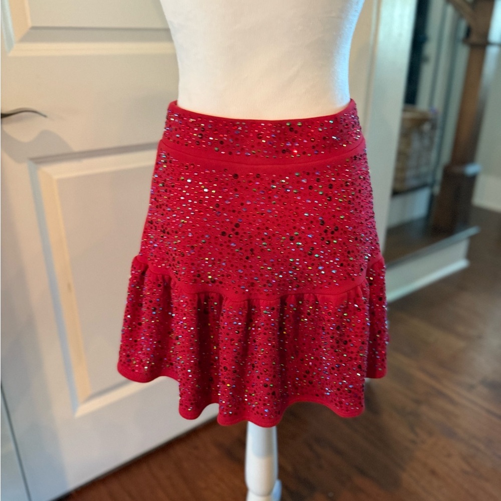 QUEEN OF SPARKLES Red Glitter Mini Skirt